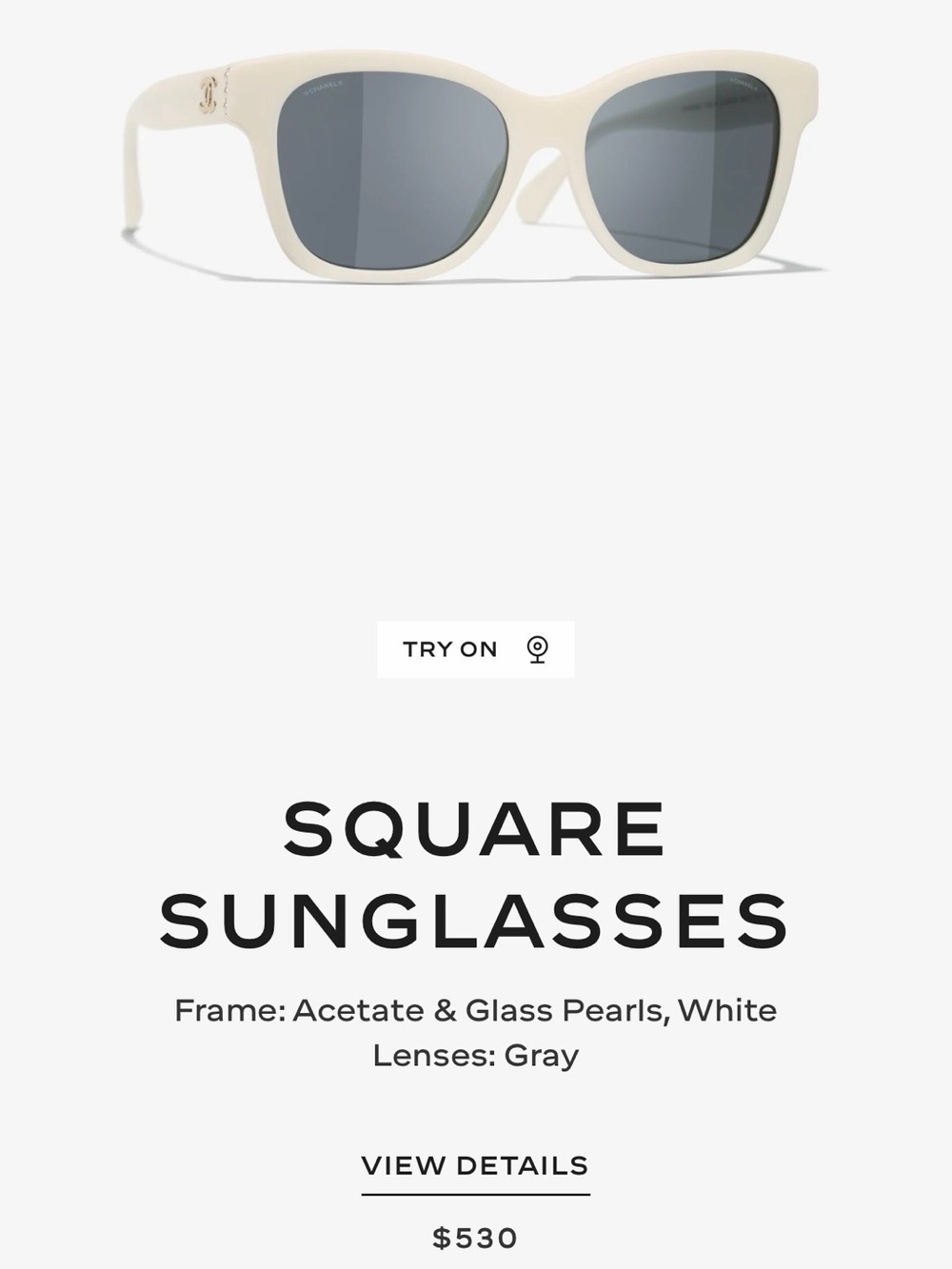Chanel white square sunglasses with pearls